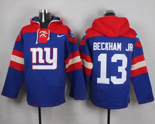 Nike Giants #13 Odell Beckham Jr Royal Blue Player Pullover NFL Hoodie - Click Image to Close